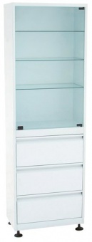 Шкаф 1-но створчатый стекло/металл ШМС-1-Р-3  с регулируемыми опорами с ящиками (3)